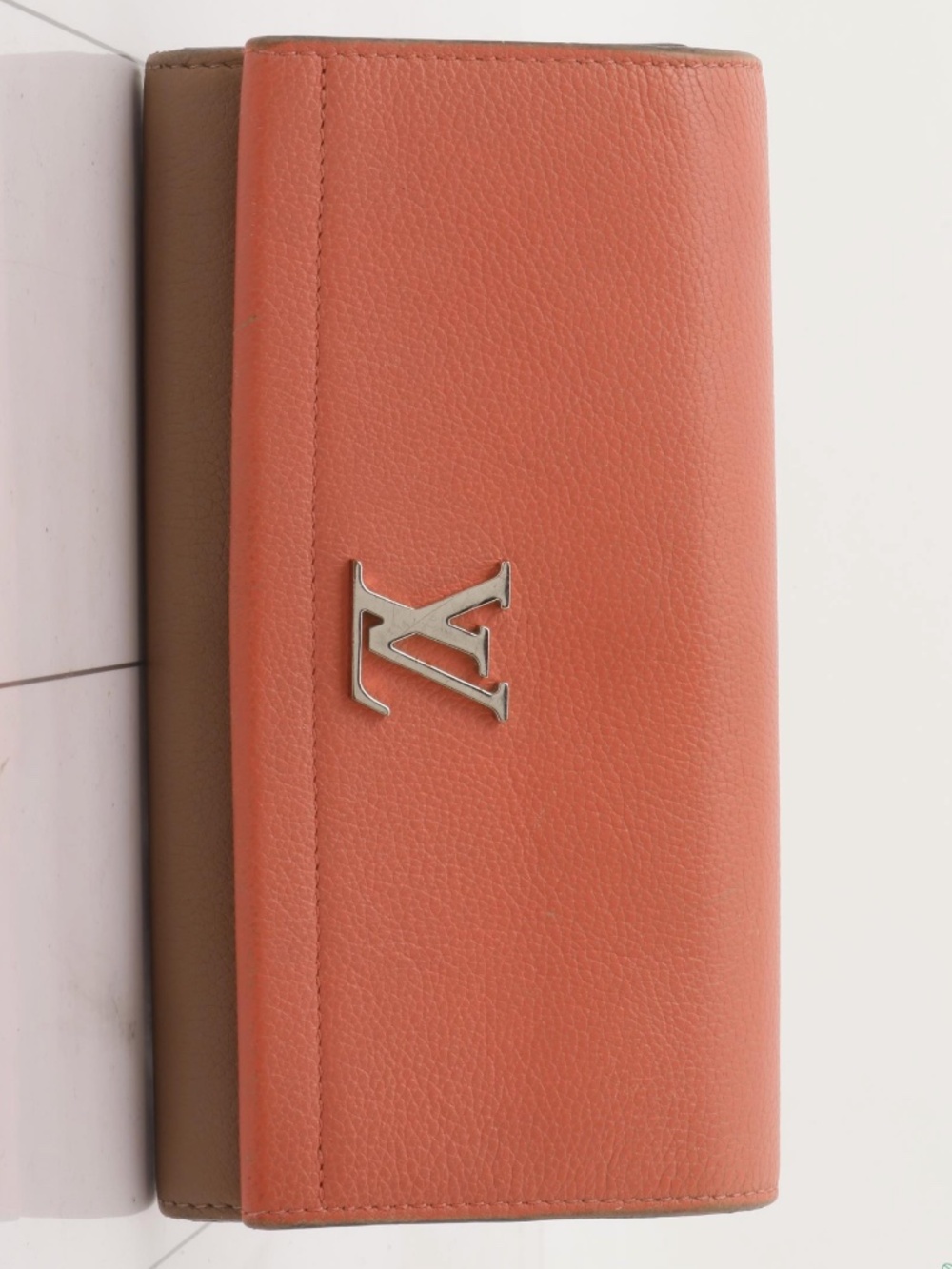 Louis Vuitton Lockme II Long Wallet Coral Pink Taupe Leather